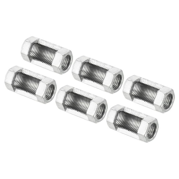 Uxcell M10x1mm Hexagon Coupling Nut, 30mm Threaded Iron Zinc Plating Lamp Pipe Connector, Silver 6 Pack