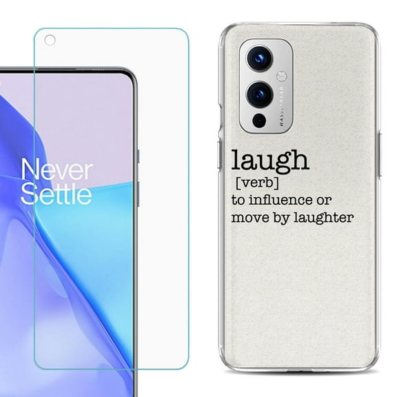 Slim-Fit TPU Phone Case Compatible with OnePlus 9 5G, with Tempered Glass Screen Protector, by OneToughShield ® - Dictionary/Laugh