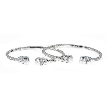 Better Jewelry Thick Skull Ends .925 Sterling Silver West Indian Bangles (8 inches , 63 grams) (PAIR) (MADE in USA)