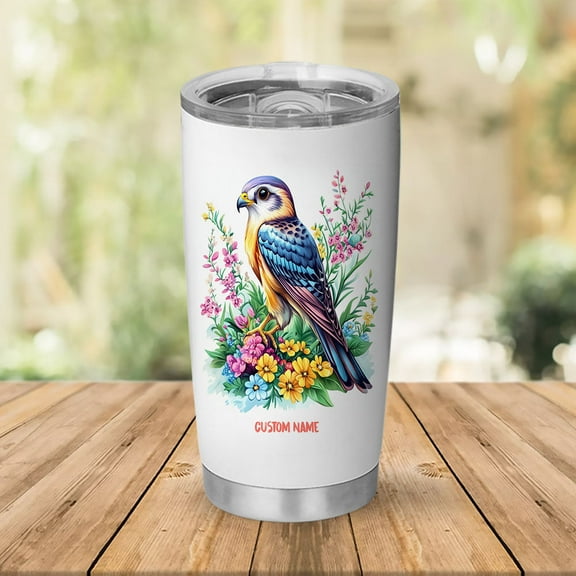American Kestrel Lover Travel Mug 20oz – Personalized Coffee Tumbler with Lid and Straw – Unique Bird Gift for Women or Girls – Custom Stainless Steel Cup TVCTzu