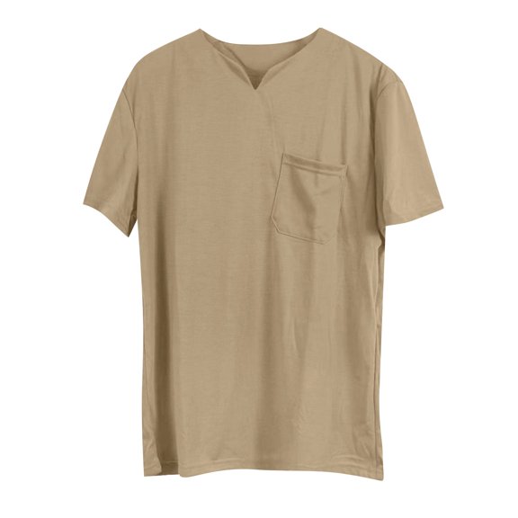 Yellow T-Shirts for Men, Short Sleeve Mens Vacation Shirt, Polyester Oversized T Shirts for Men, Men's Solid Fitness Large Sports T Shirt Elastic Cotton Pocket Summer V Neck