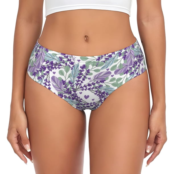 Balery Lavender Flowers Ropa Interior de Algodón para Mujer con Dibujo – Braguitas Cómodas y Elásticas, Estilo Clásico-Large