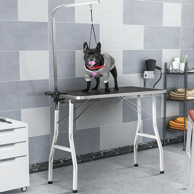 Topcobe 36" Table de Toilettage pour Animaux de Compagnie, Table de Toilettage Pliante pour Chien et Chat avec Bras Réglable et Pinces en Nylon, Argent