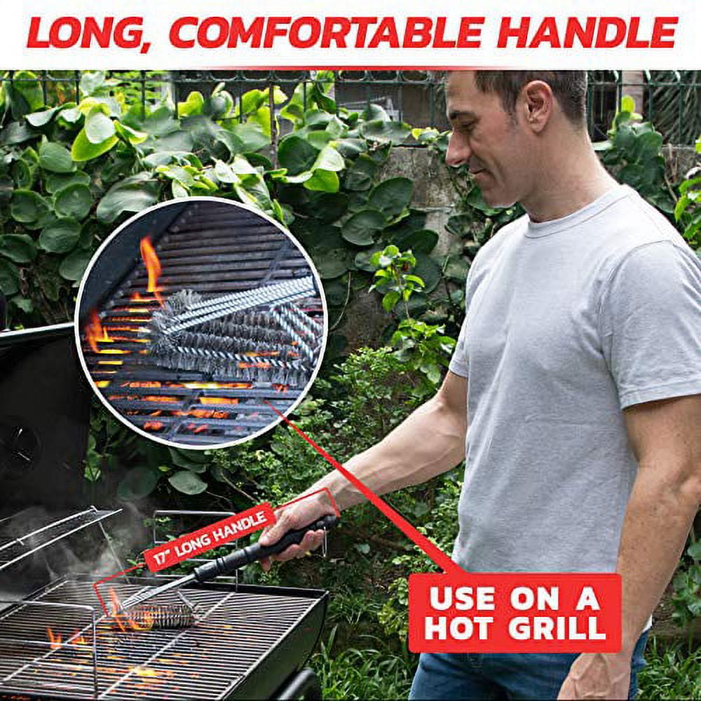 HEQUSIGNS 3 Pcs BBQ Grill Brush, Premium Stainless Steel Grill Brush, Heavy  Duty Stainless Steel Barbecue Bristles for Charcoal Electric Gas Grill