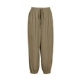 thumbnail image 2 of Plus Size Women's Solid Bow Knot Elastic Button Decor Casual Pants with Pockets, 2 of 14