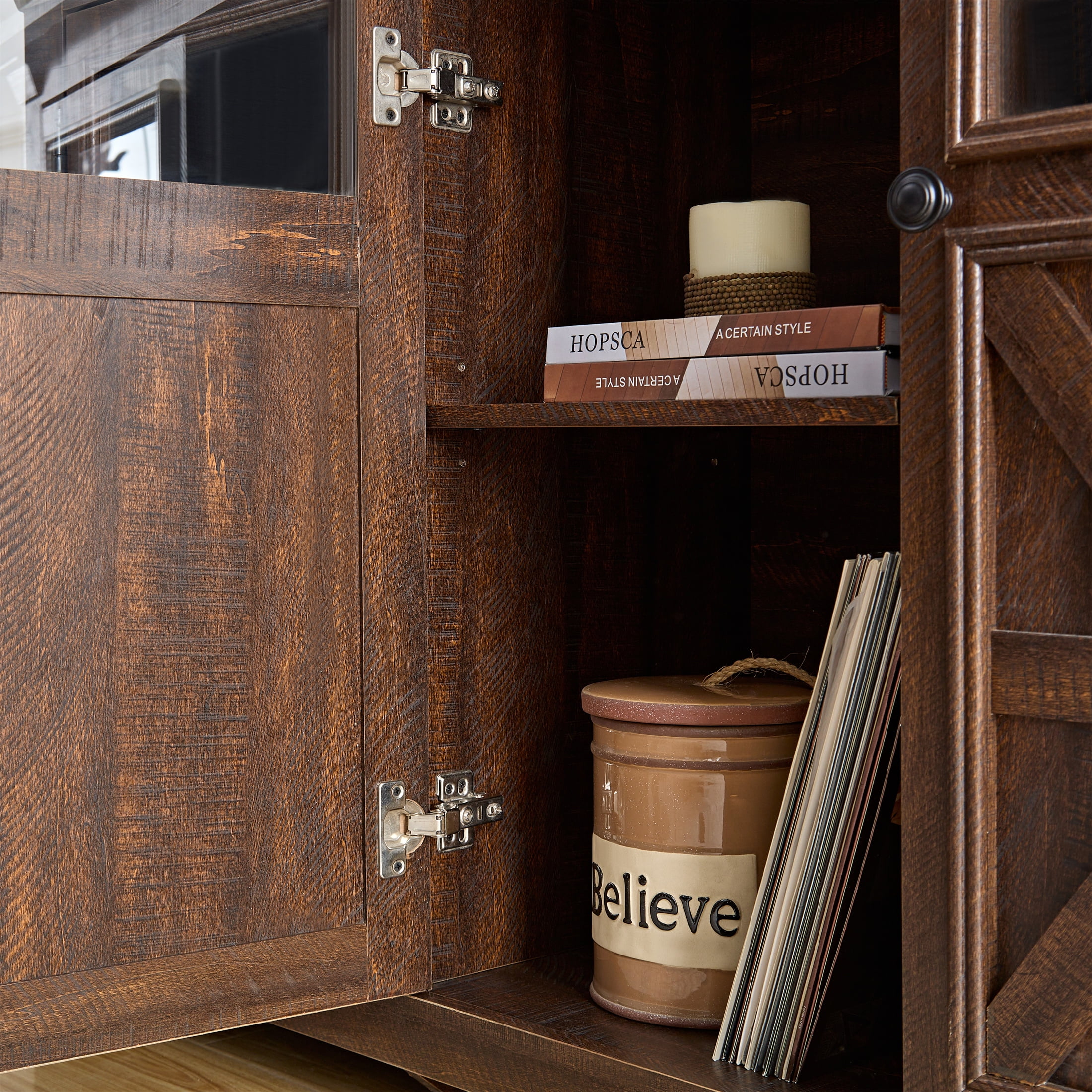 Aukfa 3 Doors Buffet Sideboard Cabinet,Bar Wine Cabinet for Entryway Living Room,Espresso