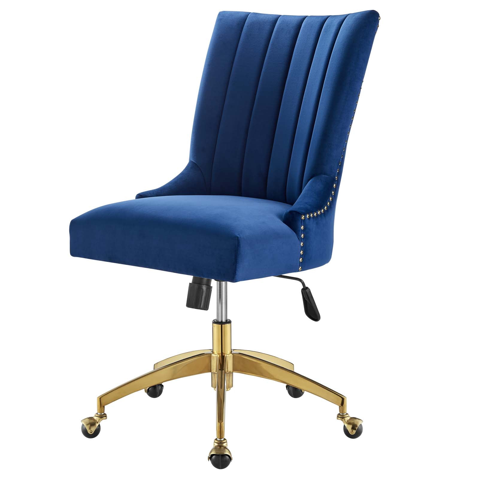 Computer Work Desk Tufted Chair, Velvet, Gold Blue Navy, Modern Contemporary Urban Design, Home