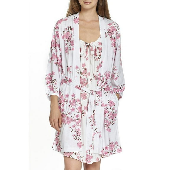 P.Jamas Knit Cherry Blossoms Short Robe 347427