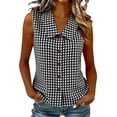 thumbnail image 3 of Lcziwo Womens Sleeveless Dressy Tops Peter Pan Collar Button Down Shirts Gingham Summer Trendy Business Work Blouse Black,S, 3 of 9