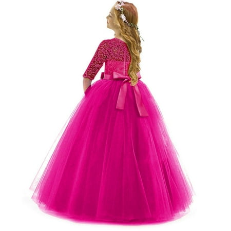

nsendm Lace Formal Girls Princess Flower Performance Girl Child Dress Wedding Bowknot Clothes Girls 6 Year Old Girl Clothes Dress Hot Pink 3-4 Years