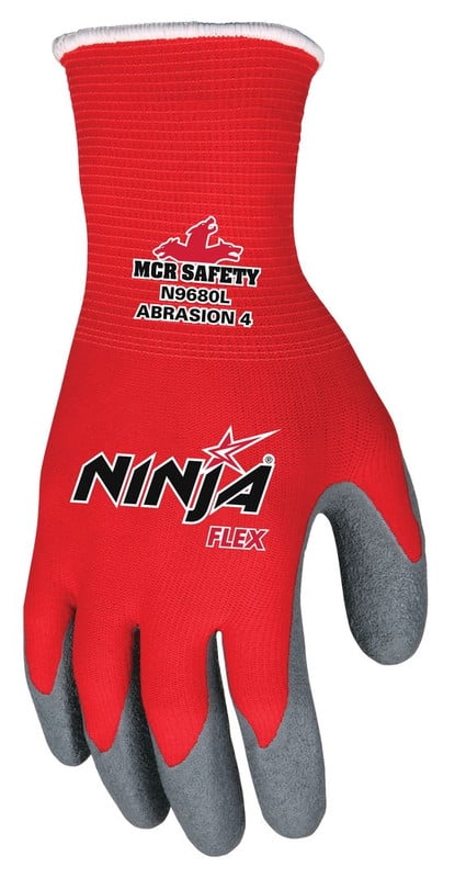 Ninja Flex N9680L 15-gauge Nylon Rubber-Latex Coated Gloves, Large, Gray/Red, 12PK