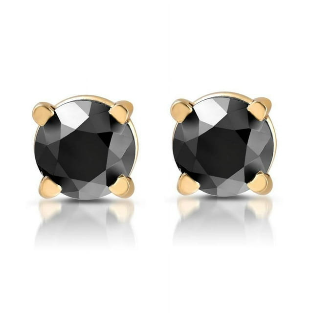 1/2ct Boucles d'Oreilles en Diamant Noir Rond TW Or Jaune 14k Solide