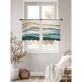 thumbnail image 5 of Beige Teal Ombre Semi Sheer Window Curtains 45 Inches Long, Modern Geometric Aesthetics Abstract Rod Pocket Voile Silky Chiffon Curtain Light Filtering Drapes for Living Room, 52"x45", 2 Panels, 5 of 9