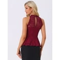 thumbnail image 3 of DARING DIVA Women's Elegant Sweetheart Neck Lace Peplum Tops L Burgundy, 3 of 6