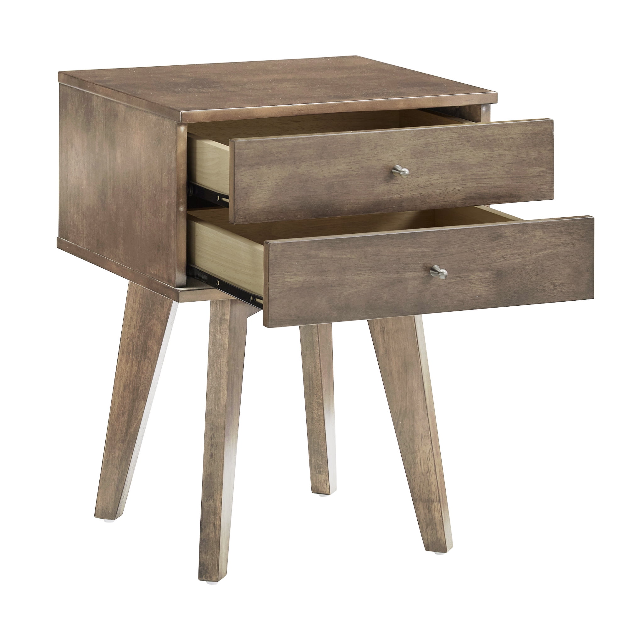 Weston Home Galton Rectangular 2-Drawer Wood Nightstand, Light Charcoal Grey Finish