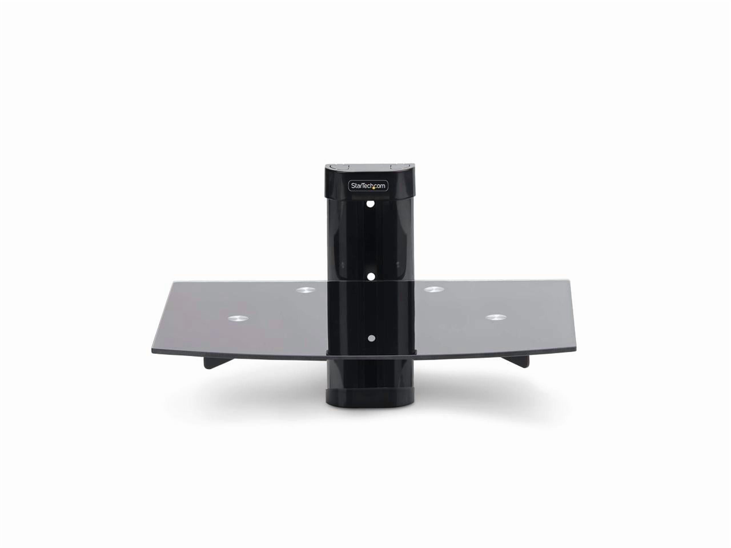 StarTech Floating Wall-Mounted AV Shelf, Adjustable Height Shelf For Under TV, Organize A/V Equipment On Black Tempered Glass Shelf (1B-WALL-MOUNT-SHELF)