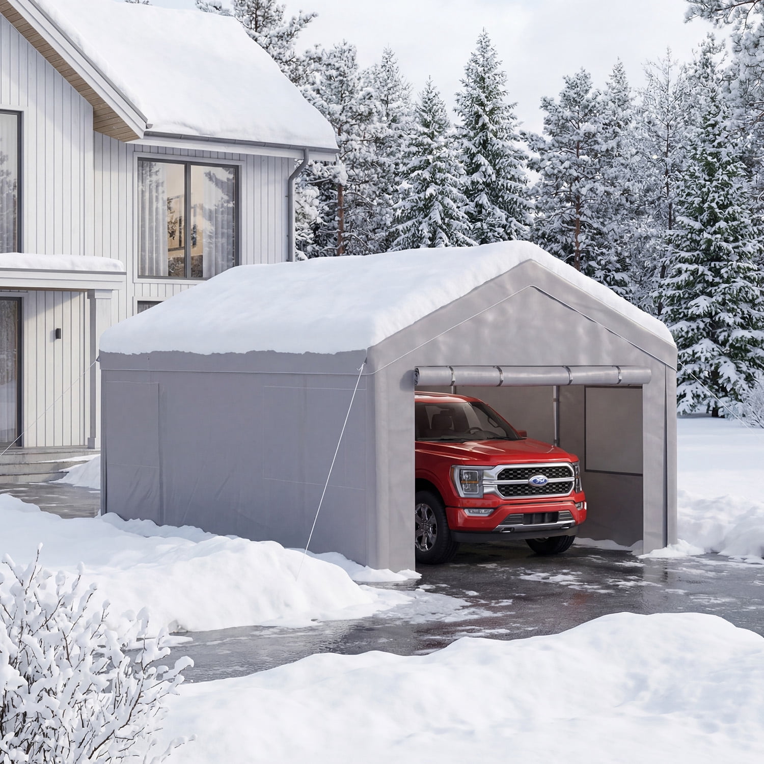 Dateyes  12x20ft Heavy Duty Carport Canopy, Portable Garage Car Canopy with Removable Sidewalls, Car Shelter for Cars, Boats, and Tools Storage, Gray