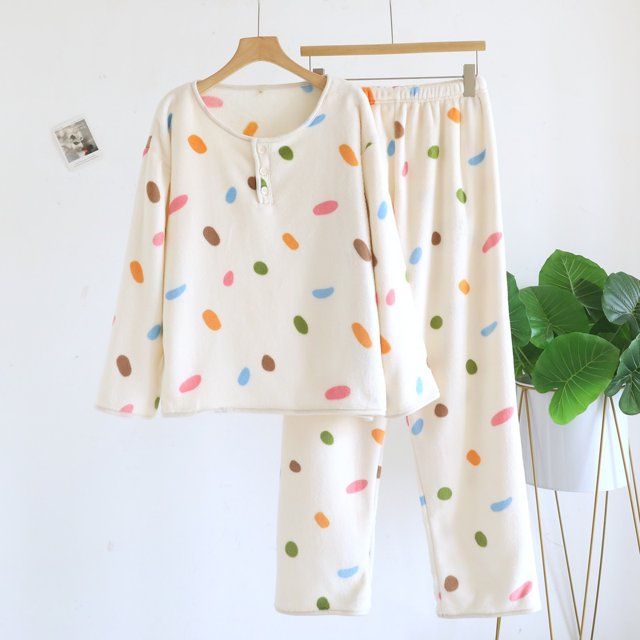 Ropa interior térmica para mujer, pantalones de manga larga con botones de color liso para otoño e invierno, ropa de hogar abrigada y de terciopelo, conjunto de pijamas, pantalones de poliéster para m