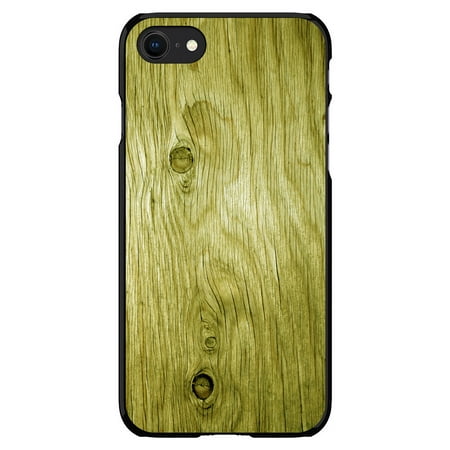 DistinctInk Case for iPhone 7 / 8 / SE (2020 Model) (4.7" Screen) - Custom Ultra Slim Thin Hard Black Plastic Cover - Yellow Weathered Wood Grain Print - Printed Wood Grain Image