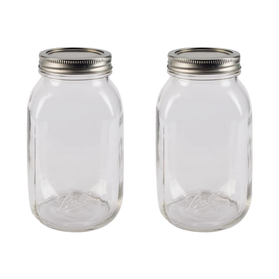 Ball Regular Mouth Easy Label Glass Mason Jars with Lids and Bands, Quart Size 32 oz (Pack of 2)