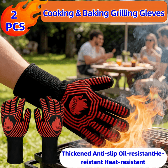 BBQ Gloves, Oven Gloves, Heat Resistant,Grilling Gloves Silicone Non-Slip Oven Mitts, Kitchen Gloves for BBQ, Cooking, Baking-1 Pair… (Black)
