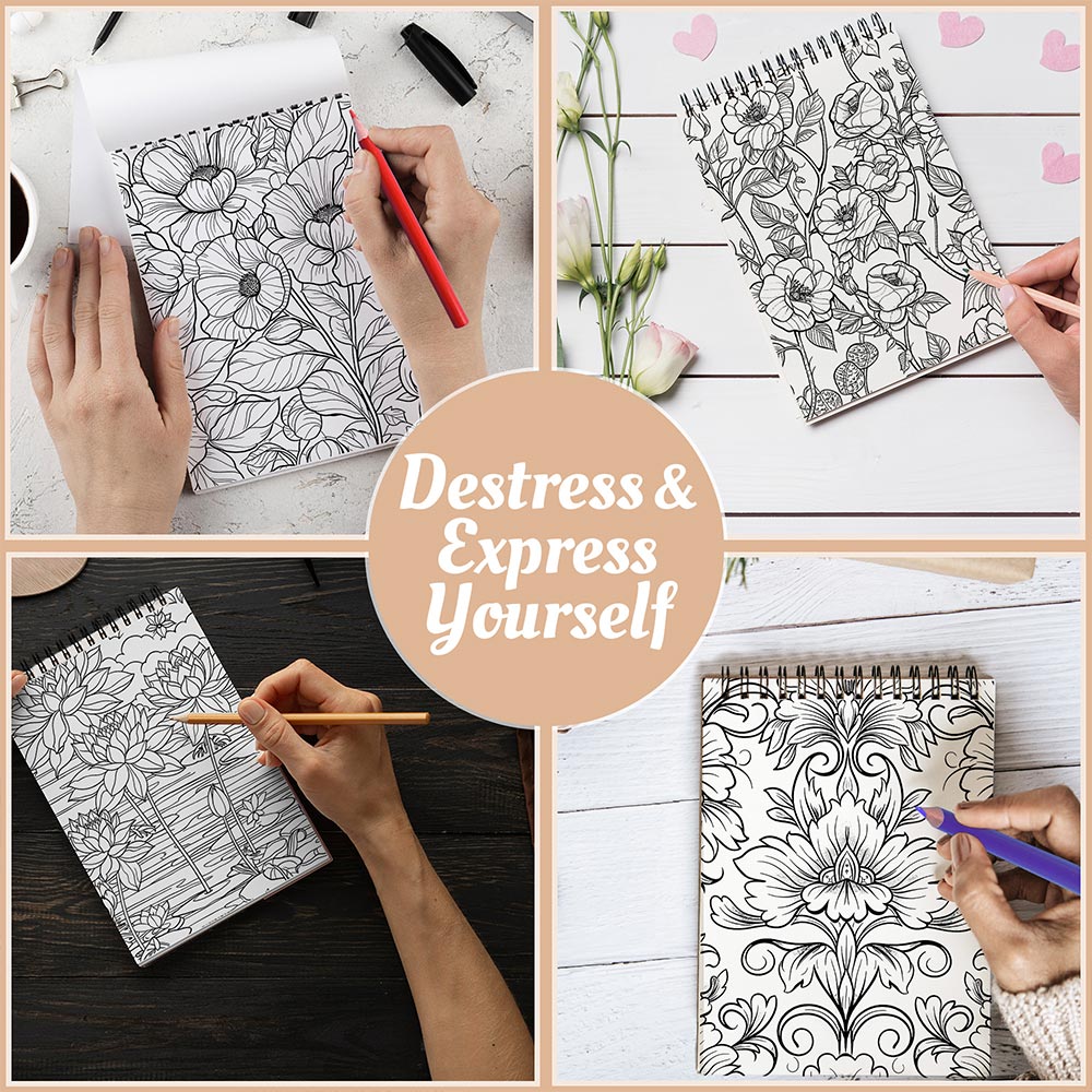 Netecom Mindful Patterns Coloring Book Spiral Bound For Adults, A5 Wooden Cover, 30 Gentle Coloring Pages in Flowing and Organic Designs for Stress Relief and Relaxation