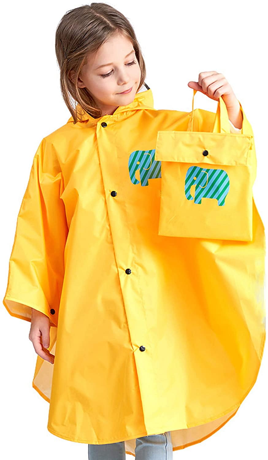 1PC Kids Raincoat Dinosaur Shaped Lightweight Rainwear Kids Slicker Cute Cartoon Hoodie Rain Jacket for Boy for Girl Yellow M 