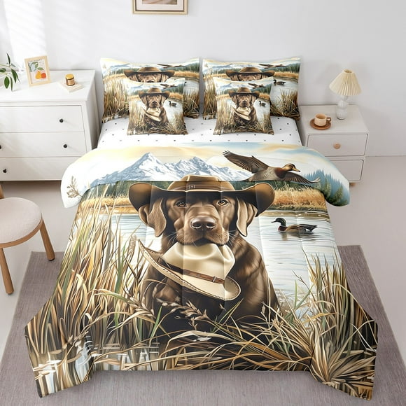 YST Dog Hunter Twin Comforter Set 7 Piece For Kids Boys Girls,Animal Mallard Duck Bedding Set Duck Hunting Bed In A Bag With Sheets Farmhouse Country Sheet Set With Comforter
