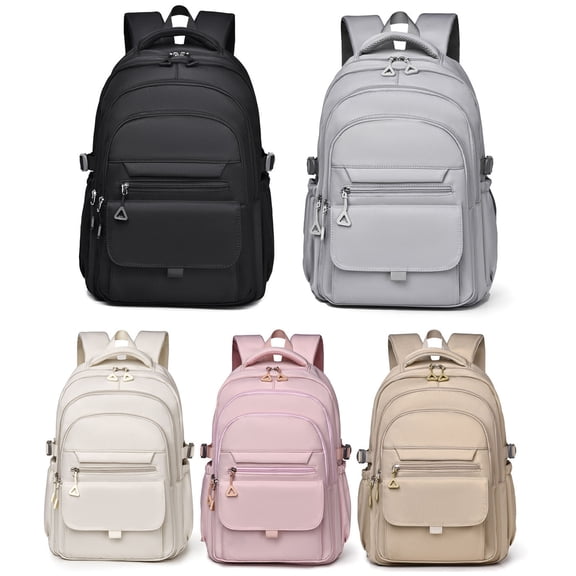 Preppy Backpack Student Daypack Side Elastic Pockets Sturdy Stitching Low Key Solid Tone Storage Holder*1PC
