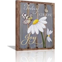 Daisy Wall Art Farmhouse Floral Pictures Wall Decor Butterfly Daisy Canvas Painting Rusitc Country Flower Framed Artwork for Bathroom Living Room Bedroom 12"x16"