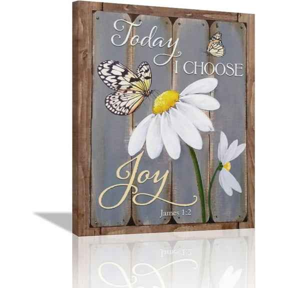 Daisy Wall Art Farmhouse Floral Pictures Wall Decor Butterfly Daisy Canvas Painting Rusitc Country Flower Framed Artwork for Bathroom Living Room Bedroom 12"x16"