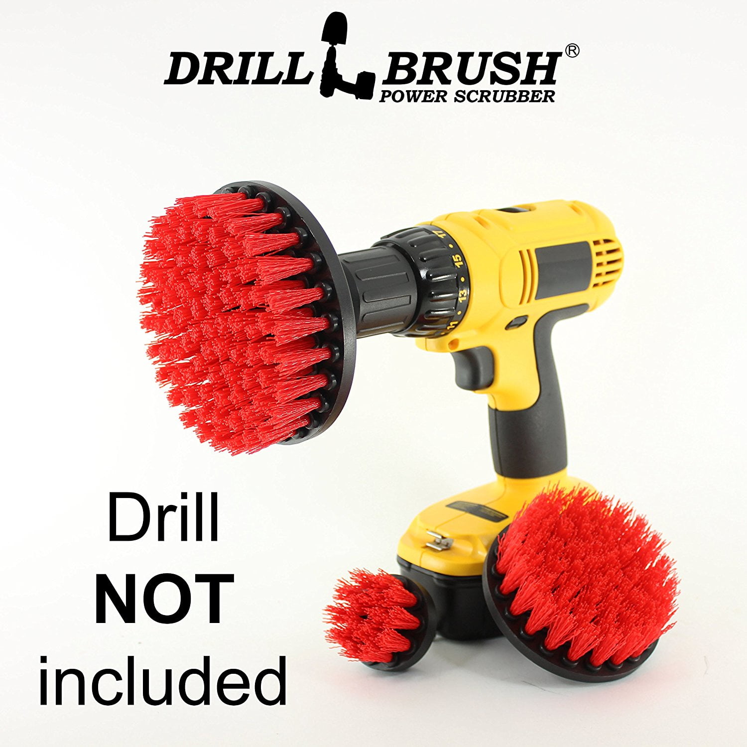 New Quick Change Shaft Stiff Bristle Nylon Round Scrub Brush Cordless Drill Powered 3 Brush Kit