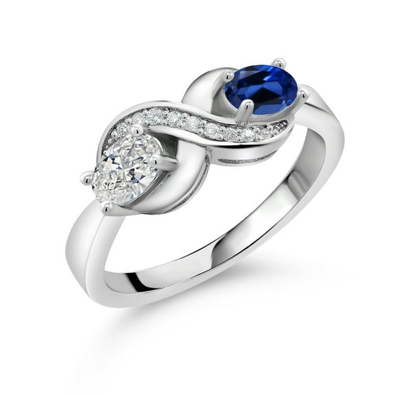 Gem Stone King 925 Sterling Silver Lab Grown Diamond and Blue Created Sapphire and White Created Sapphire Infinity Promise Ring for Women | 1.09 Cttw | Oval 6X4MM | Gemstone April Birthstone | Size 5