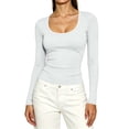 thumbnail image 5 of SuTry Womens Scoop Neck Top Long Sleeve Ribbed Knit Slim Fit Stretch Fabric Basic Tee Shirt Casual Everyday Wardrobe Staple, 5 of 7
