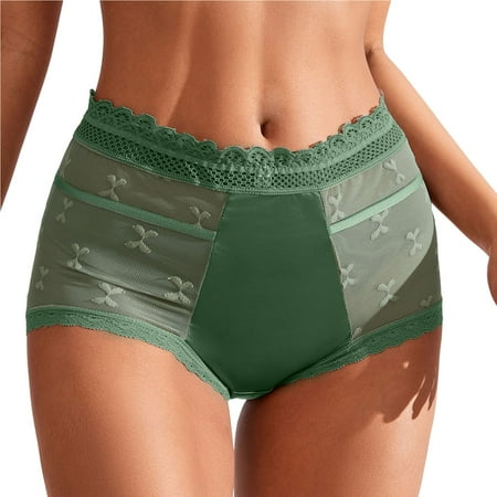 YHGFVOKJ Womens Underwear Sexy Lace Edge Panties for Women Love Mesh High Waist Ice Silk Women s Triangles Brief Panties for Women Plus Size Green XXL