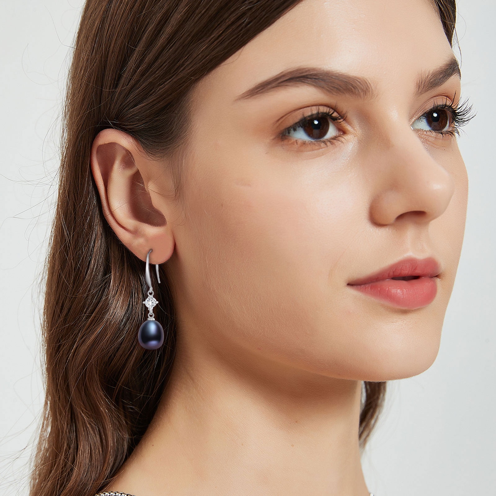 Yami Saltwater Cultured Drop Black Pearl Earrings with 925 Sterling Silver Ear Hooks CZ Valentine's Day Gift for Her