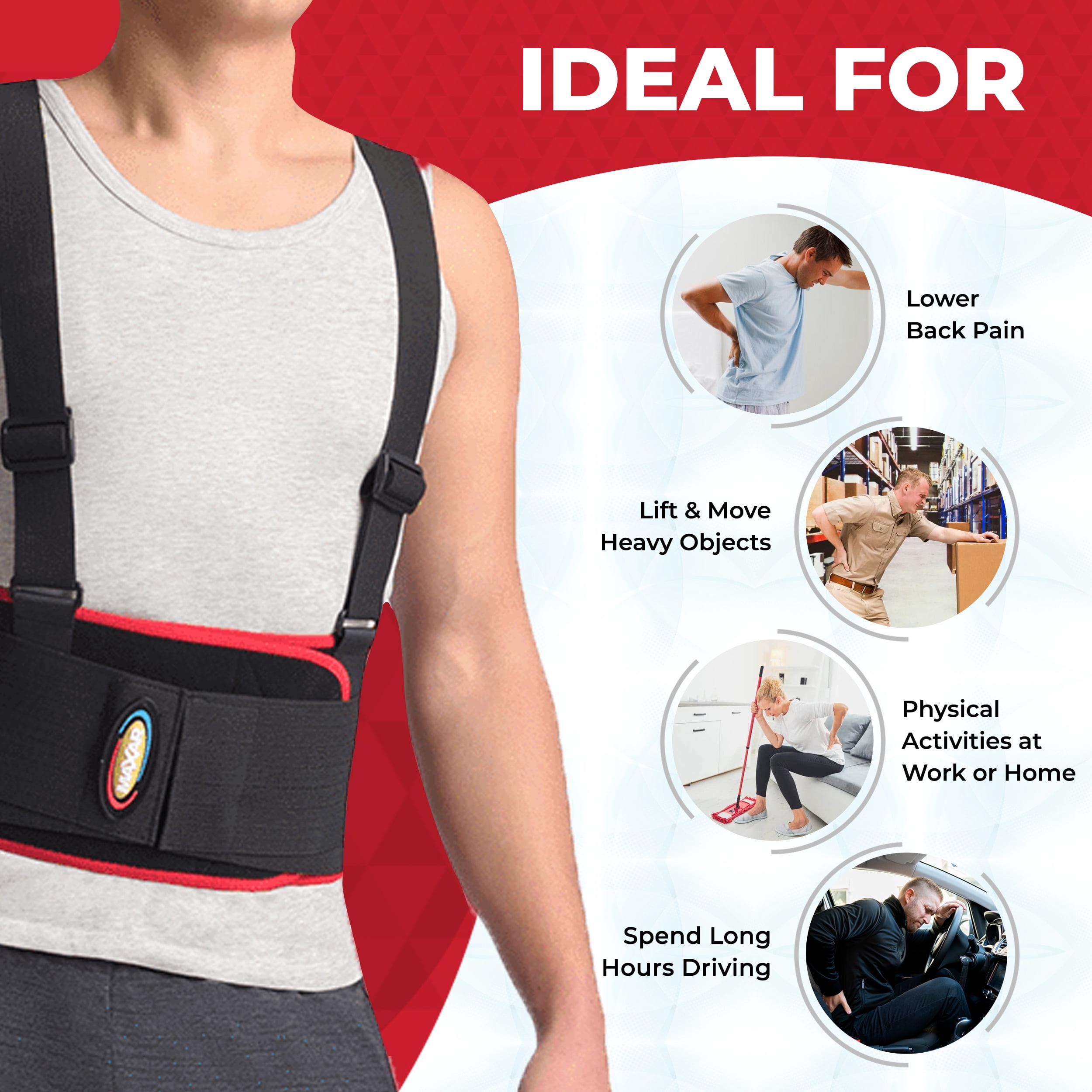 MAXAR Work Belt, Industrial Lumbosacral Support Back Brace (Deluxe)