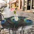 thumbnail image 3 of Green Peacock Feather Elastic Fitted Round Table Cover Abstract Modern Art Waterproof Outdoor Tablecloth for Holiday Party, Picnic, Patio & Dining Fits Tables Up to 55"-60", 3 of 8