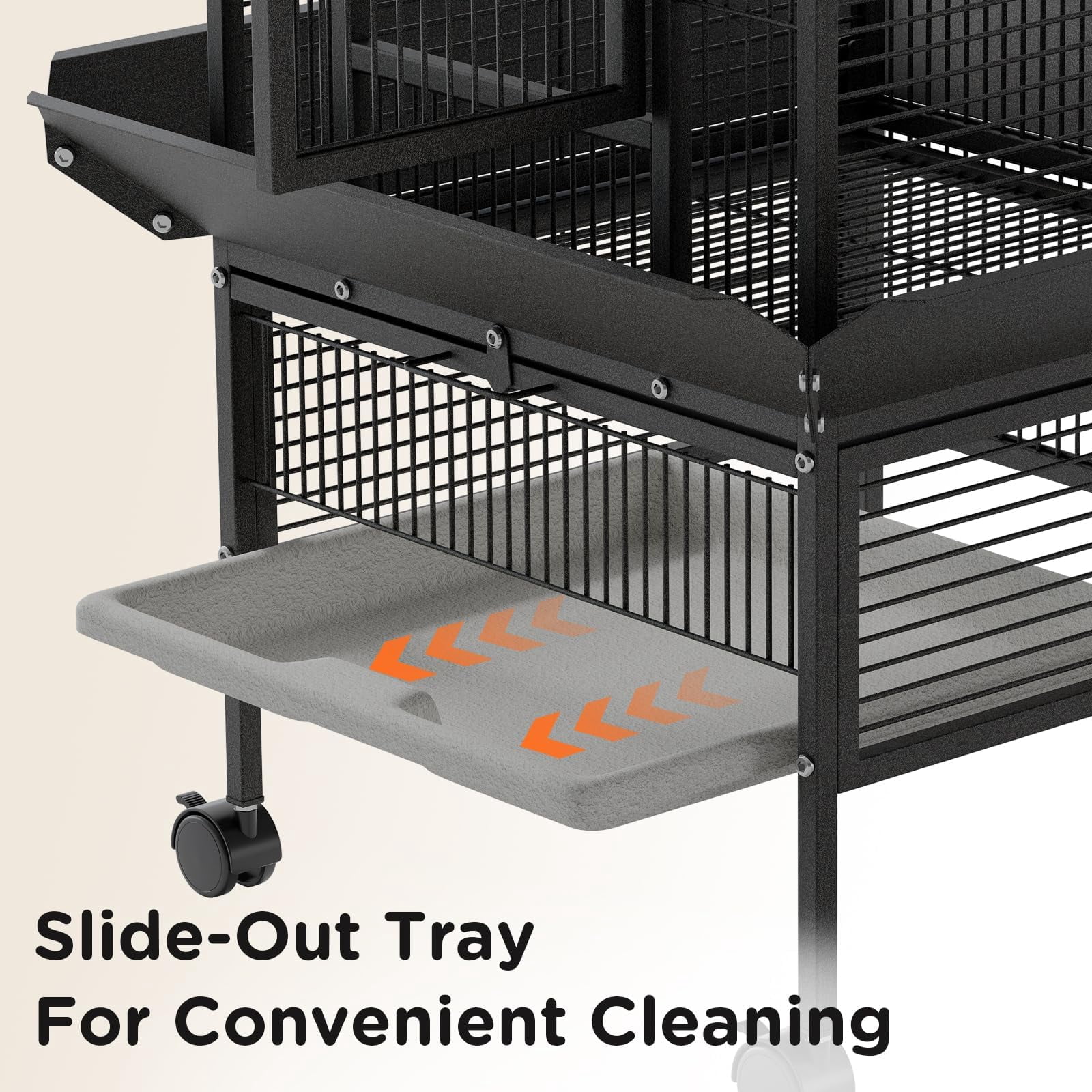 Large 60" Wrought Iron Bird Flight Cage with Rolling Stand & Play Top – Heavy Duty Parrot Cage with 4 Stainless Steel Bowls for African Grey, Cockatiel, Conure, Parakeet, Black