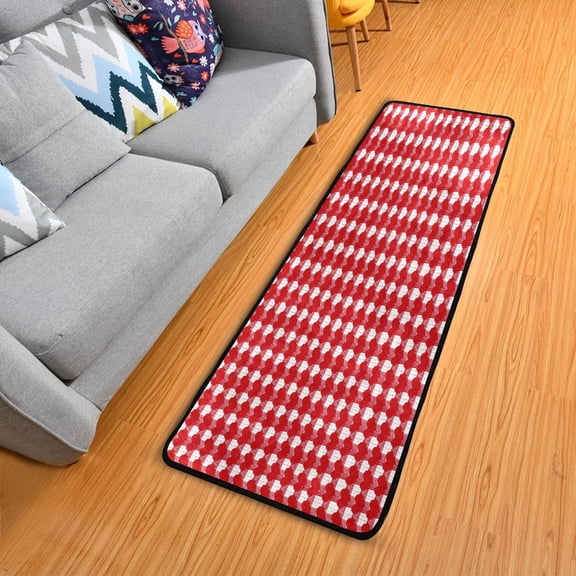 Red Heart Plaids Valentine Theme Long Floor Mat Runner Rug Area Rug Carpet Water Absorbent Non-Slip 72" x 24"