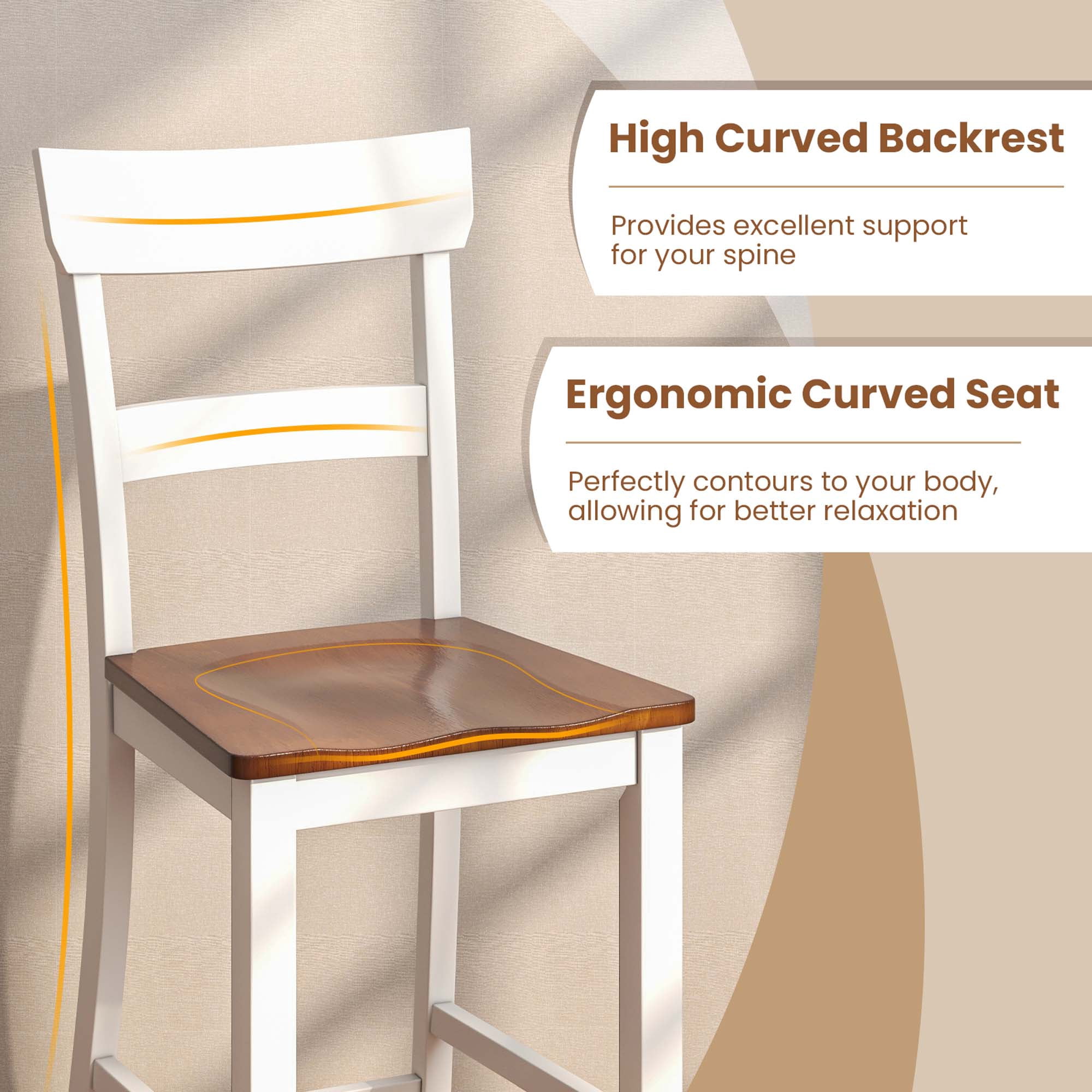 Costway Wooden Bar Stool Set of 4 Bar Chairs with LVL Rubber Wood Frame, Backrest, Footrest White