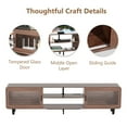 thumbnail image 3 of Mid Century Modern TV Stand for 55/60/65/70 Inch TV, Wood Entertainment Center with Power Outlets, Media Console with Sliding Doors and Open Shelf for Living Room, Walnut, 3 of 8