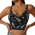 thumbnail image 2 of Haiem Space Rocket Pattern Womens Sports Bra - U Neck Padded Low Impact Yoga Bra Workout Crop Top Gym Moisture-Wicking Workout Vest -Medium, 2 of 9