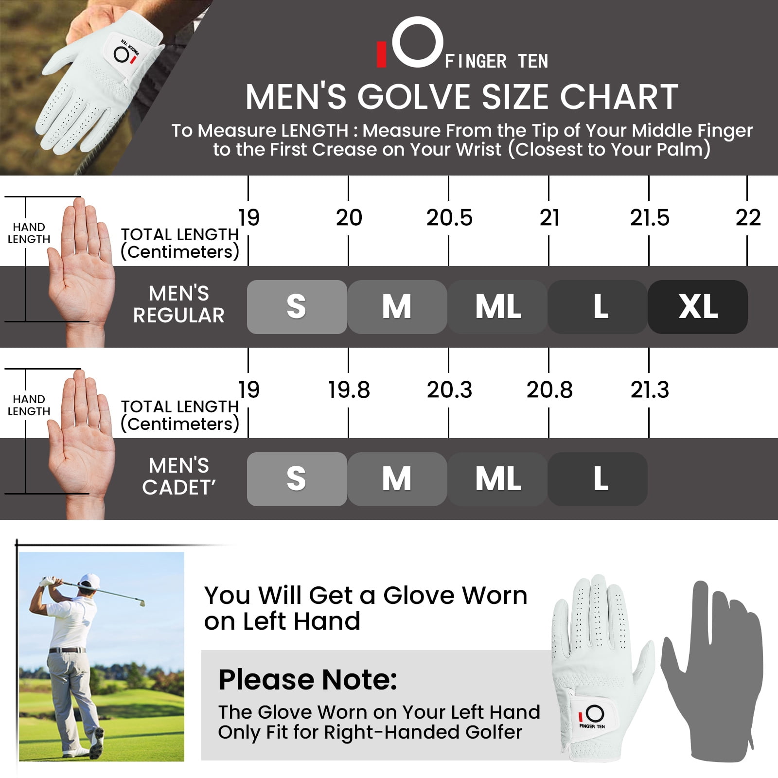 Golf Gloves Men Right Handed Golfer Cabretta Leather Left Hand 2 Pack, Men's Golf Soft Enhance Grip Fit Size from Small to XXL (White-2 Pack, X-Large, Left)