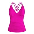thumbnail image 2 of Hilor Women's Hot Pink V Neck Tankini Top Swimwear with Underwire Bra Support Sexy Crossback Push Up Swim Bathing Suit Top 14, 2 of 7