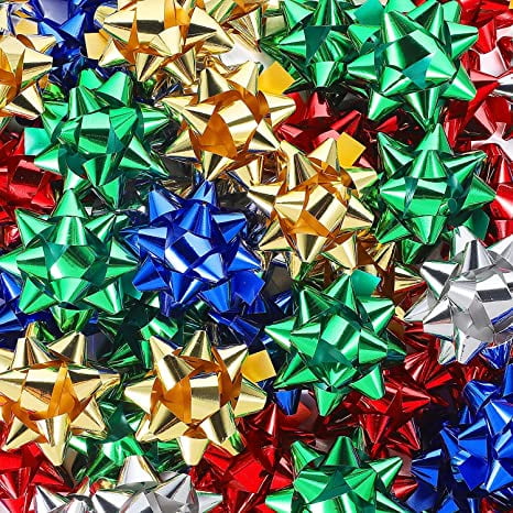CGT Mini Christmas Gift Wrapping Bows Metallic Ribbon Self Adhesive