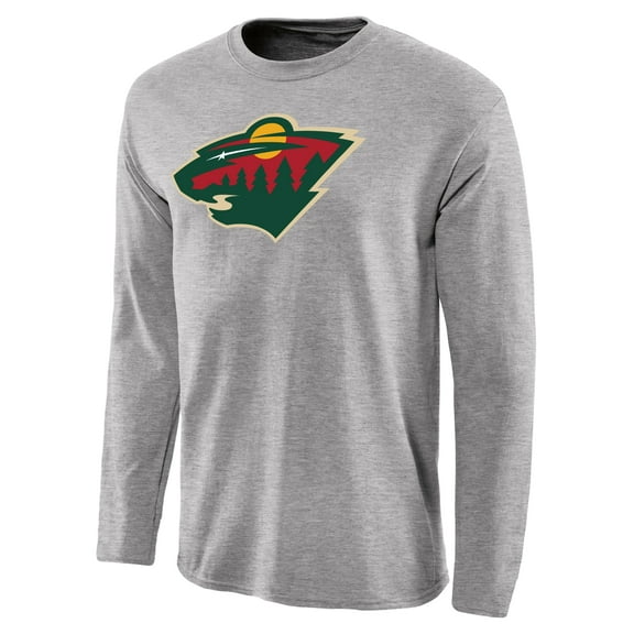 Men's Ash Minnesota Wild Team Primary Logo Long Sleeve T-Shirt