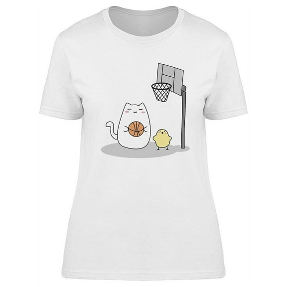 Cat And Chick Playing Basketball T-Shirt Women -Image by Shutterstock, Female Small