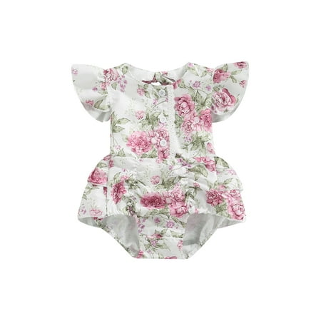 

jaweiw Baby Girl s Romper Floral Flying Sleeves Ruffles Infant Backless Bodysuit for Party