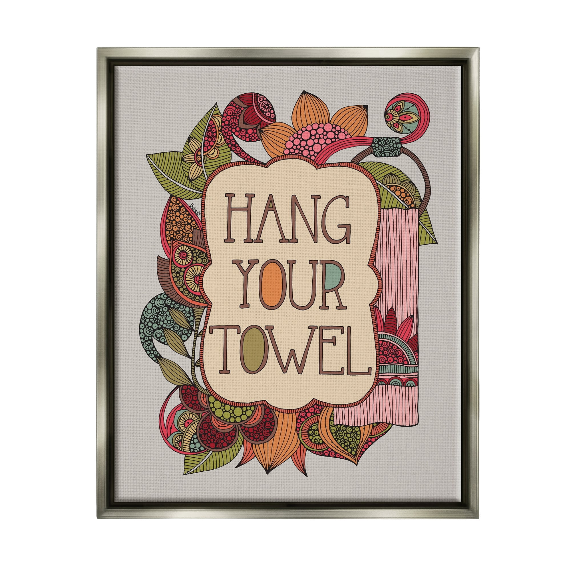Stupell Industries Hang Your Towel Intricate Floral Mandala Shapes Graphic Art Luster Gray Floating Framed Canvas Print Wall Art, Design by Valentina Harper
